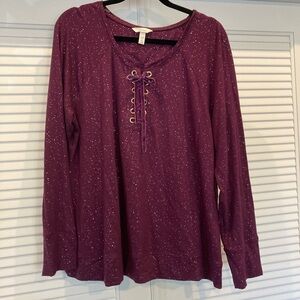 Soma Purple Lace-Up Long Sleeve Top